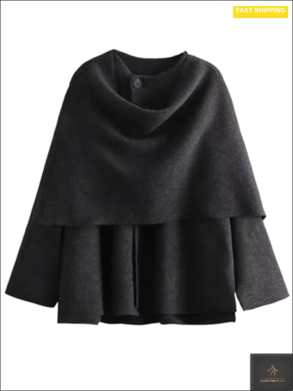 Oversized Knit Peacoat Women's Winter Jacket with Attached Scarf Wrap